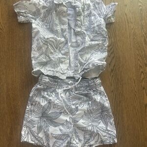 Janie and Jack recycled palm swim trunks with matching button up